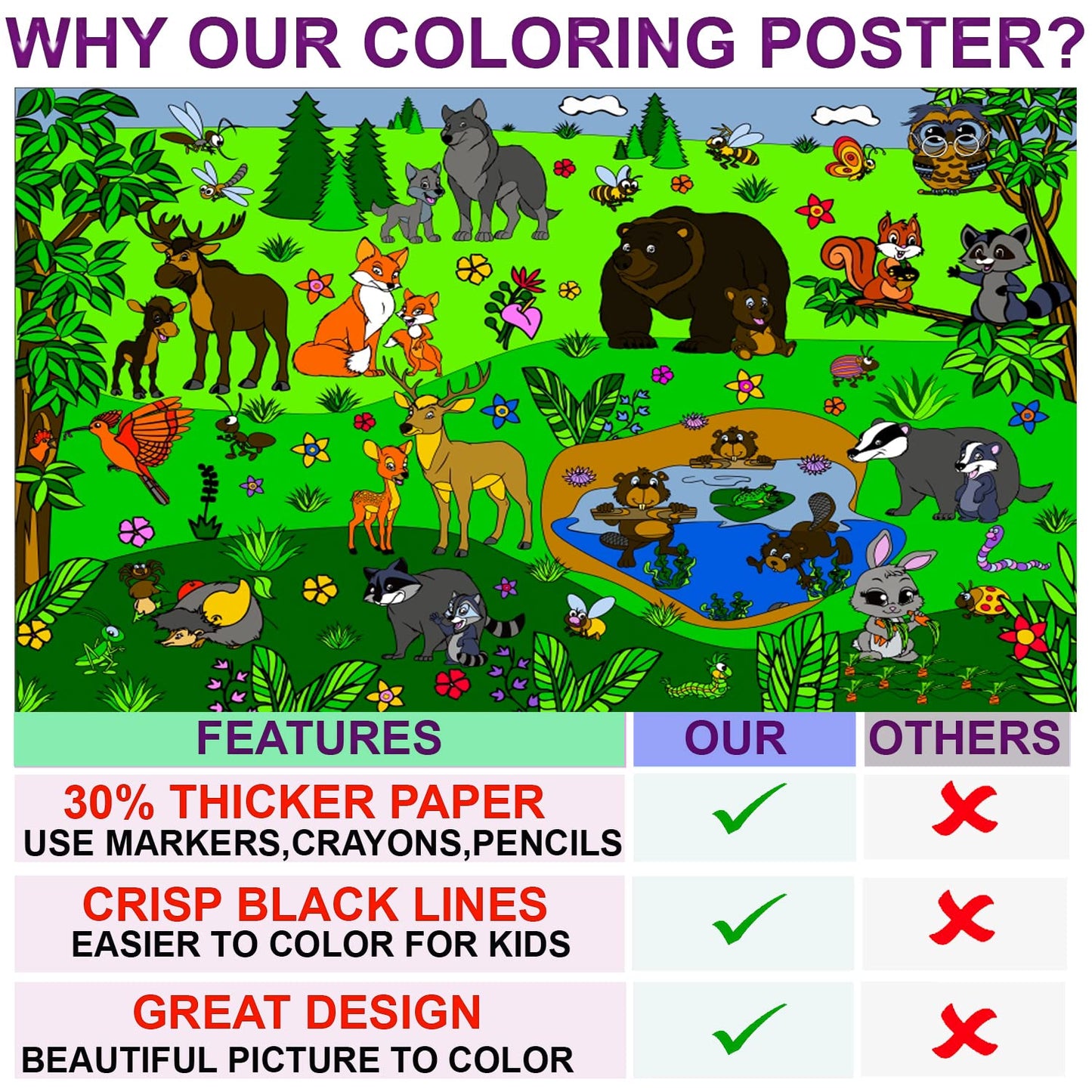 Alex Art Large Coloring Poster - Animals Giant Coloring Sheet For Children - Super Huge Wall Coloring Posters For Kids - Family Big Coloring Page - Jumbo Coloring Book Table Floor Size 38.5'X26.7'