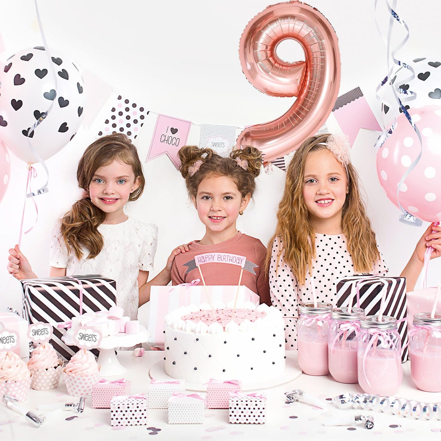 9 Number Balloon Rose Gold 40 Inch Big Foil Mylar 9Th Balloons For 9 Year Old Boy Girl Birthday Party Decorations Wedding Annive