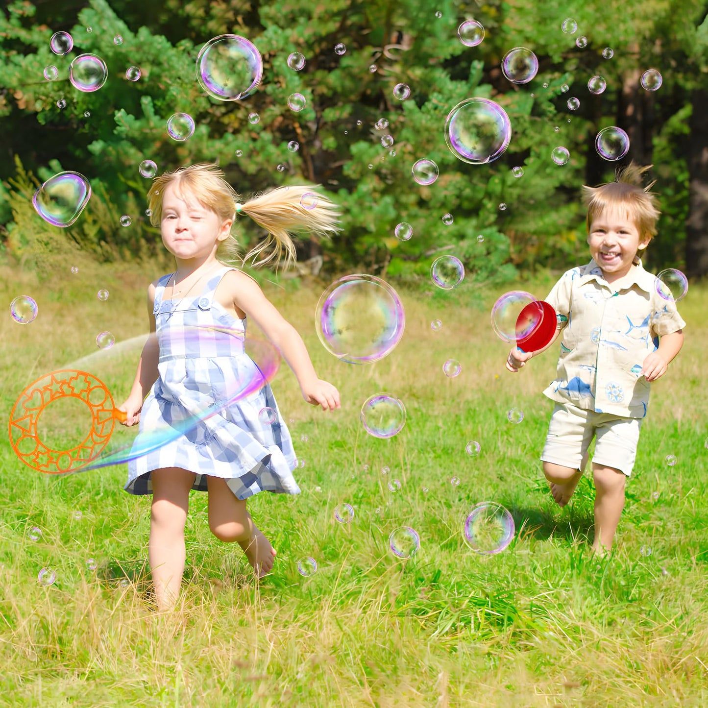 Roberly 18 Pcs Big Bubble Wands Toys Set With Solution, Tray, Soft Racket, Bulk Funny Bubbles Making Toys For Kids Summer Outdoor Activities Game Birthday Party Favors