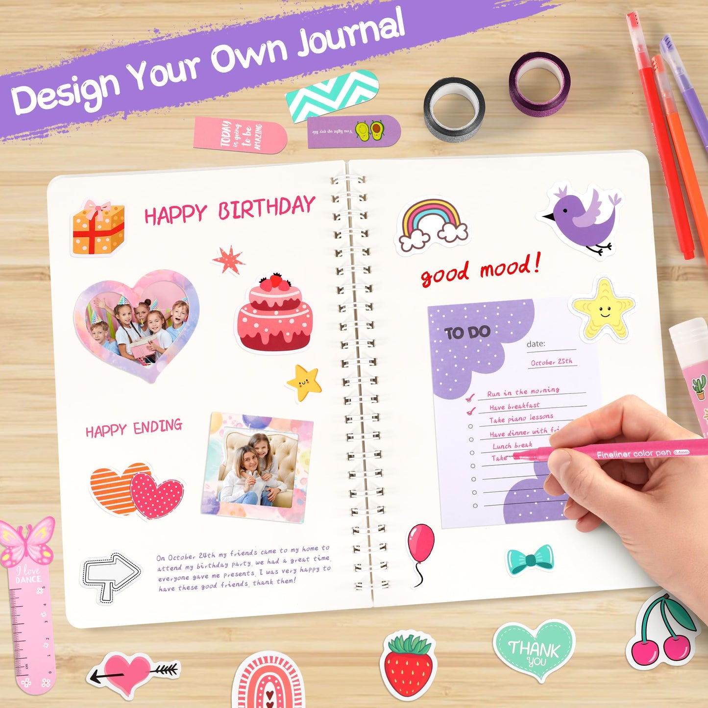 Diy Journal Kit For Girls, 7 8 9 10 Year Old Girl Birthday Gifts, Ideal Crafts Gifts For Tween And Teen Girls 7-14, 74Pcs Journa