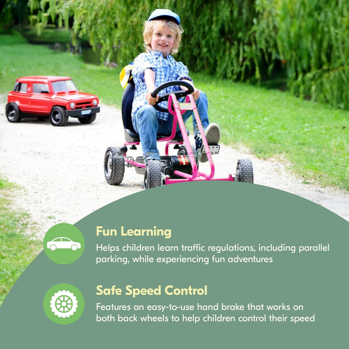 Hauck Kids Pedal Go Kart, 4 Wheel Bike Cart, Ages 4-8, Lightning Ride, Pink
