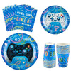 Wernnsai Blue Video Game Party Paper Plates Cups Napkins - 64 Pcs Gamer Birthday Party Decorations For Boys Gaming Night Tableware Set Disposable Dinner Dessert Plates Napkins Cups Serves 16 Guests