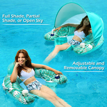 Jasonwell Pool Float with Canopy - Inflatable Pool Floaties mature-themed Floating Pool Chair Lounge Floats for Swimming Pool Water Chair Pool Lounger with Cup Holders Pool Toy Party Floaty for mature-themeds