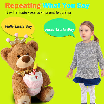 Marsjoy Musical Happy Birthday Teddy Bear With Glowing Cupcake, Animated Plush Toy Singing Dancing Talking Plush Bear Repeating What You Say Recording Toy Stuffed Animal Gift For Girl Kid