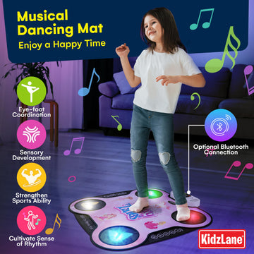 Kidzlane Light Up Dj Dance Mat For Kids - Bluetooth & Aux Compatible - 3 Fun Arcade Games With 5 Difficulty Levels - Detachable Top Mats With Fairytale & Speaker Motives - Adjustable Volume - Ages 6+