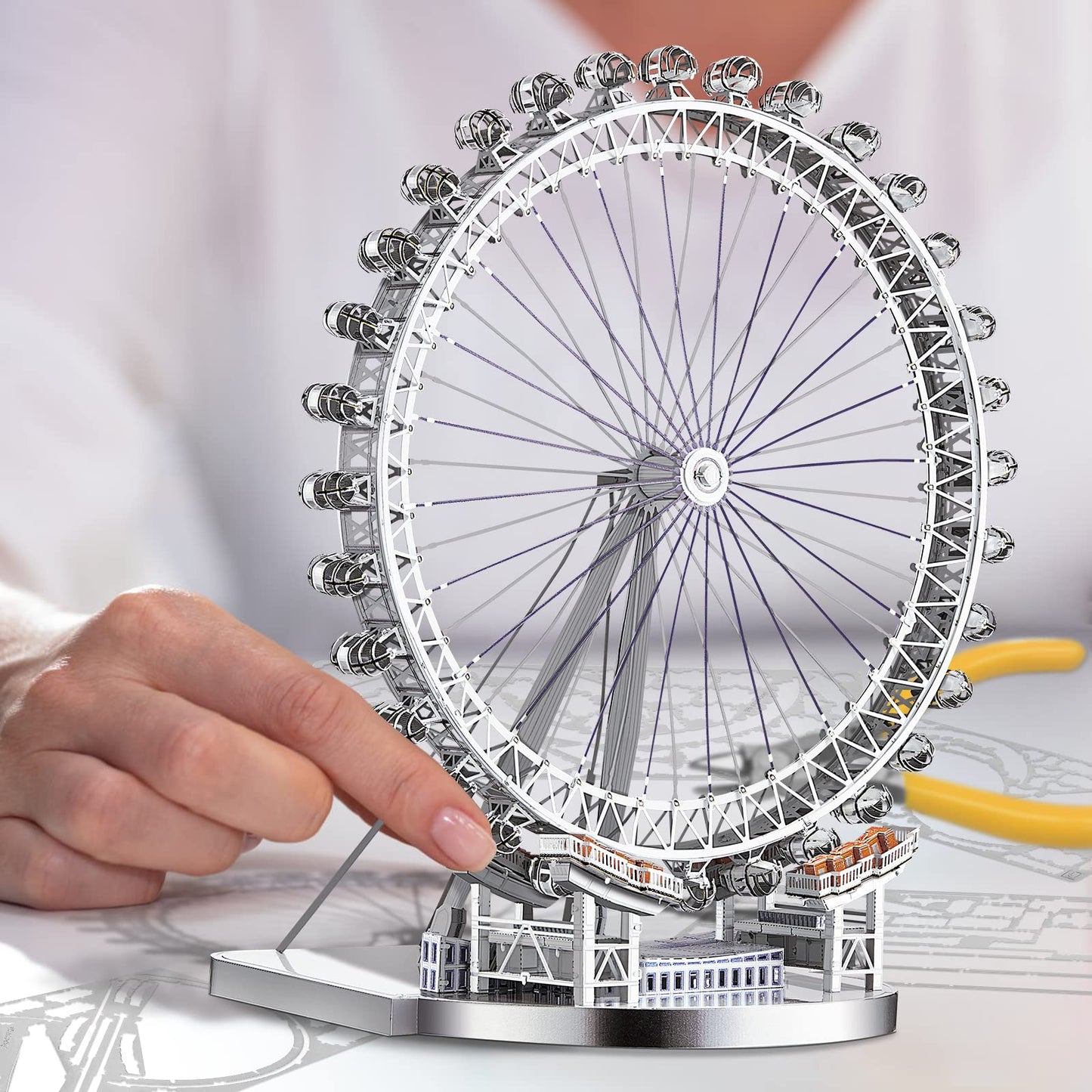 Piececool 3D Metal Model Puzzles - Large London Eye Architecture Kit, 141 Pcs, White, Perfect for Adults & Unique Birthday Gifts