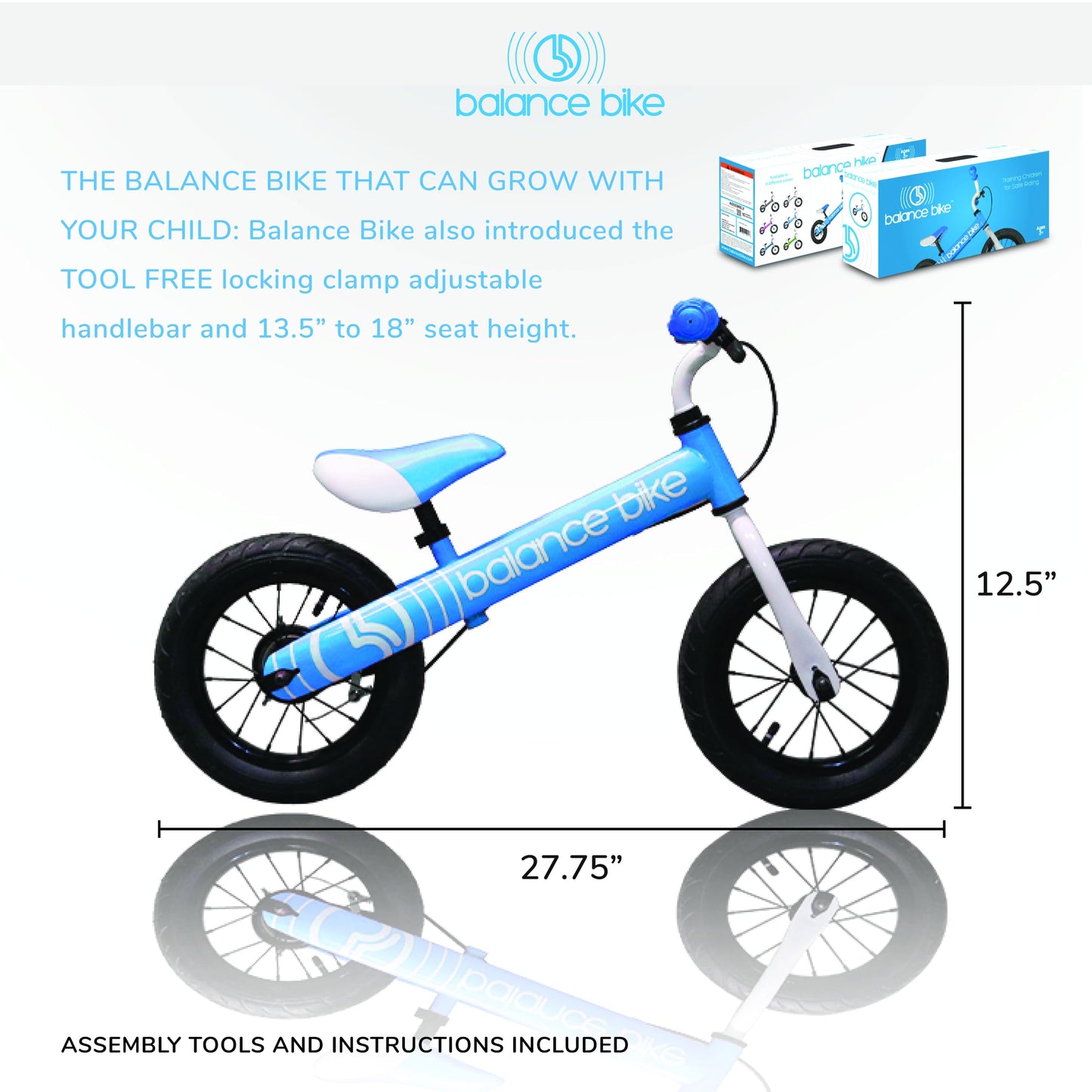 Balance Bike, 12'' Metal Toddler Training Bicycle, White
