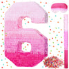 Sratte Gradient Pink Piñata - Number 6 Birthday Decorations, Paper, Includes Stick & Blindfold, Perfect for Girls & Boys Parties