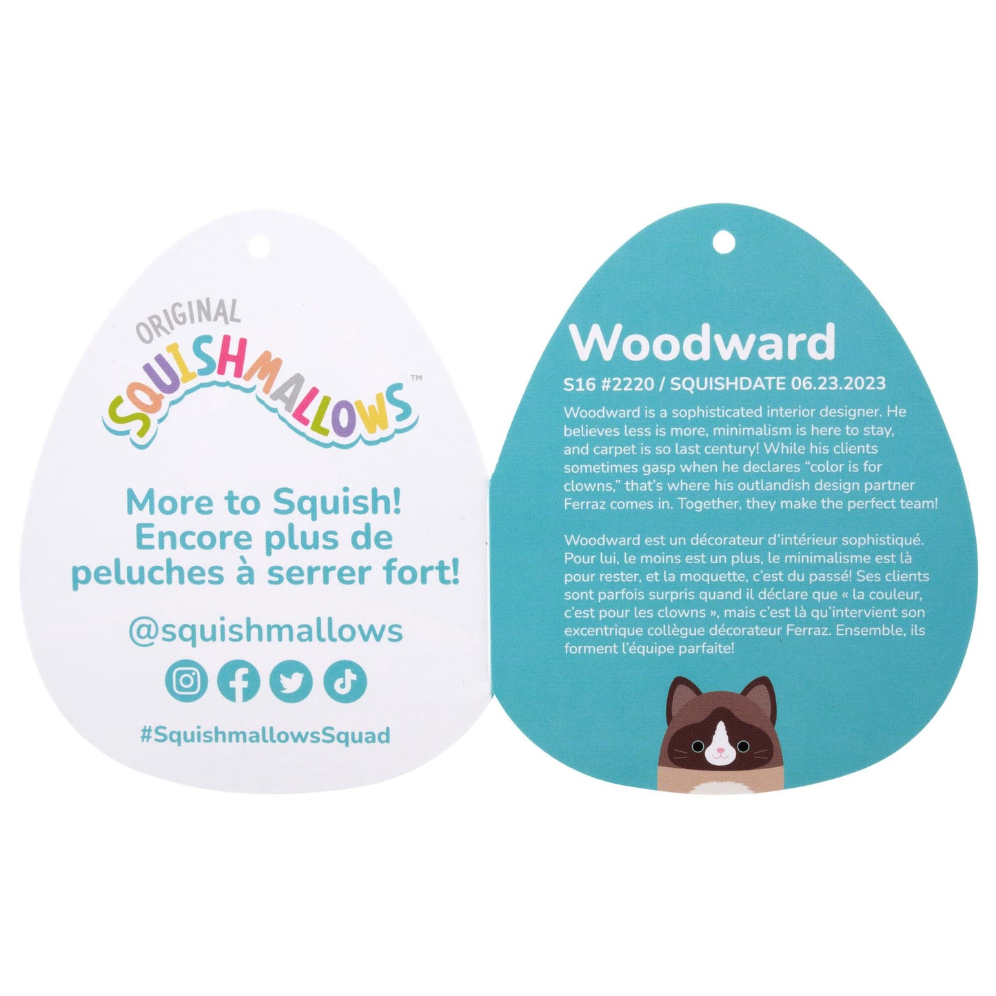 Squishmallows Original 16-Inch Woodward Snowshoe Cat With Fuzzy Belly - Official Jazwares Large Plush
