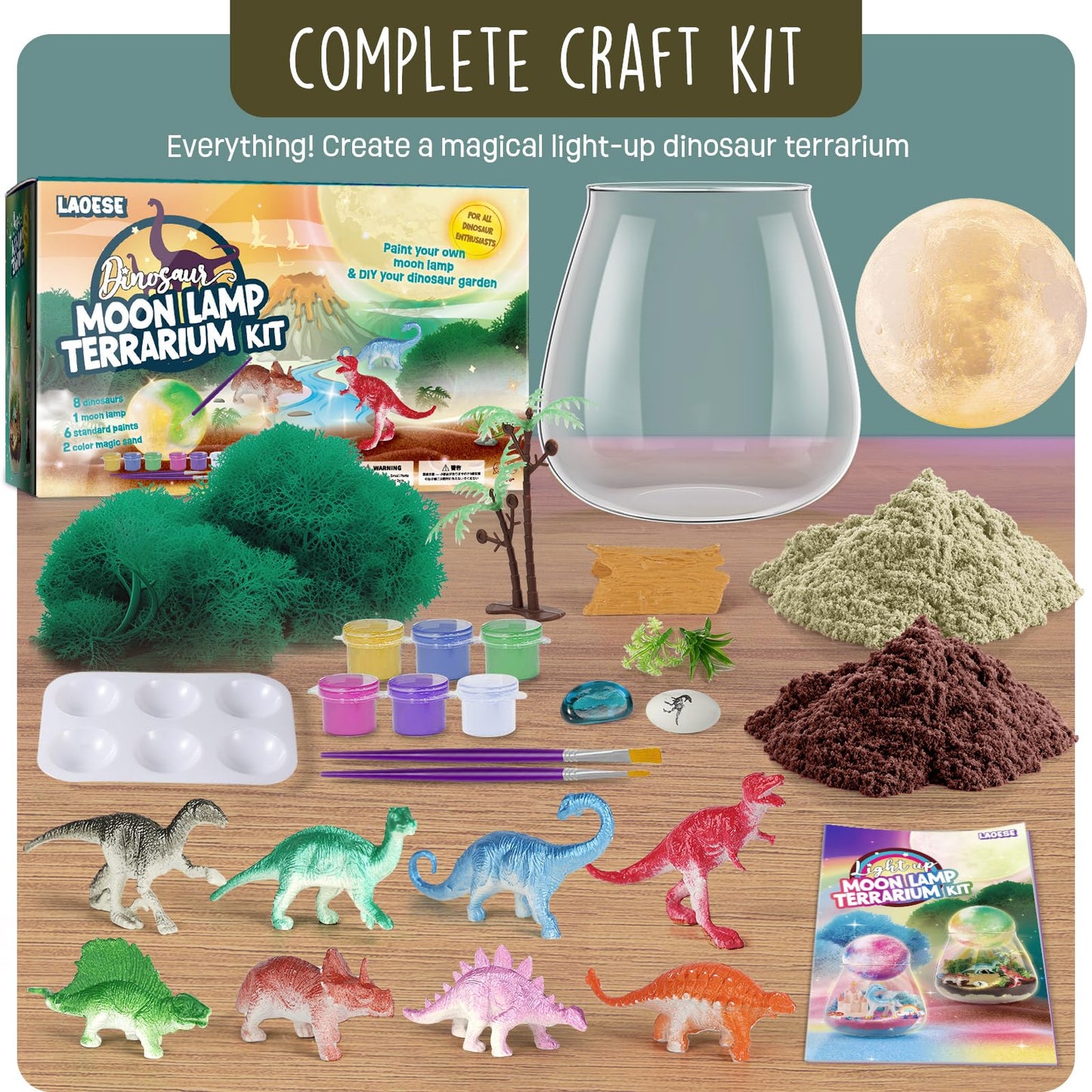 Laoese Dinosaur Terrarium Kit For Kids - Dino Kid Crafts With Diy Moon Lamp Kit - Birthday Gift For Boys Ages 4 5 6 7 8-12 Year