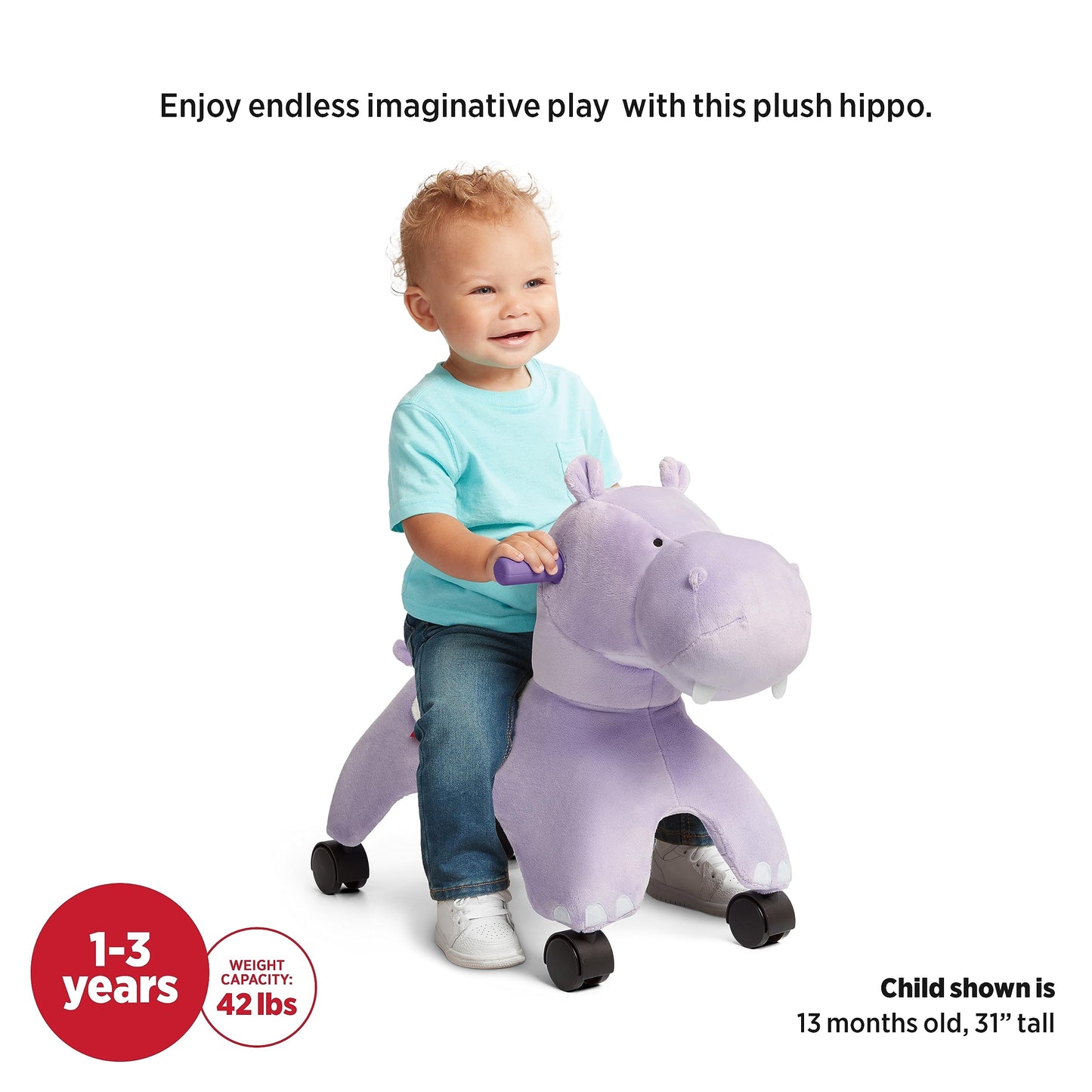 Radio Flyer Holly The Rolling Hippo, Ride On Toy For Toddlers Ages 1-3, Large