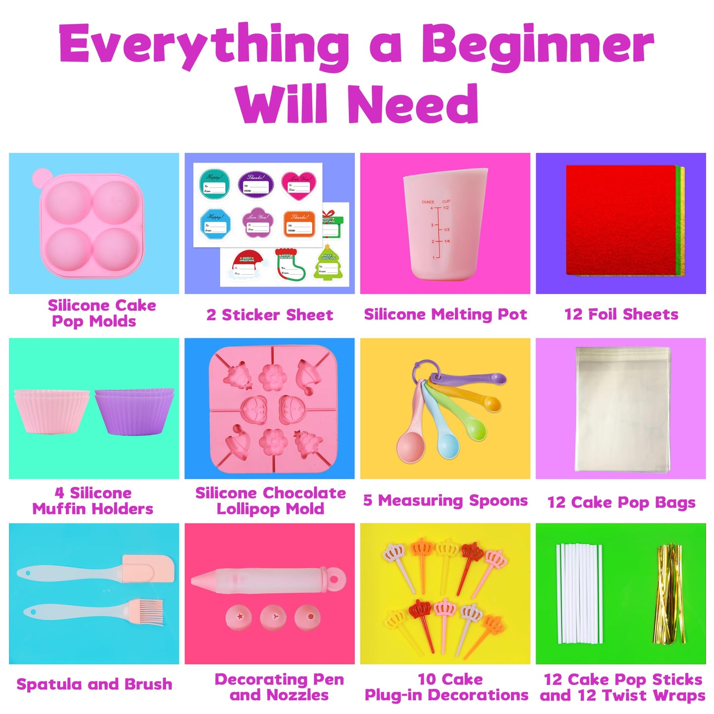 Cake Pop Kit,Kids Baking Sets for Kids,Lollipop Making Kit for Girls,Chocolate and Cupcake Making Kit Includes Silicone Cake Pop