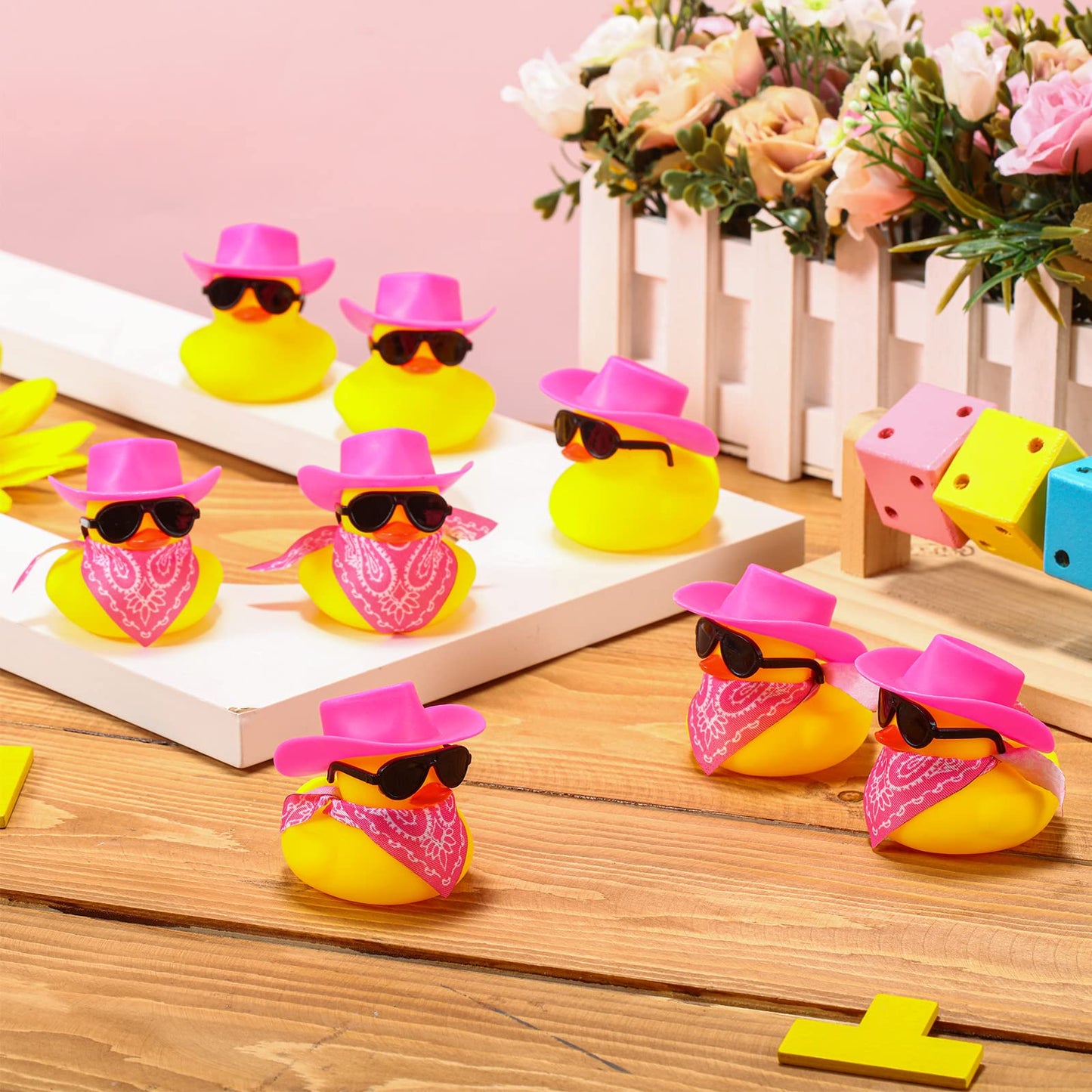 36 Set Cowboy Rubber Duck Mini Yellow Duckies Bath Party Toy Tiny Ducks Bathtub Toy With Cowboy Hat Paisley Bandanas Sunglasses For Summer Baby Shower Birthday Swimming Party (Bright Style)