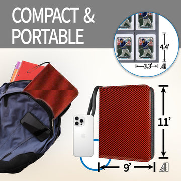 Card Binder for Toploaders Portable 4 Pockets Trading Card Holder Albums for Sports Trading and Gaming Cards Red