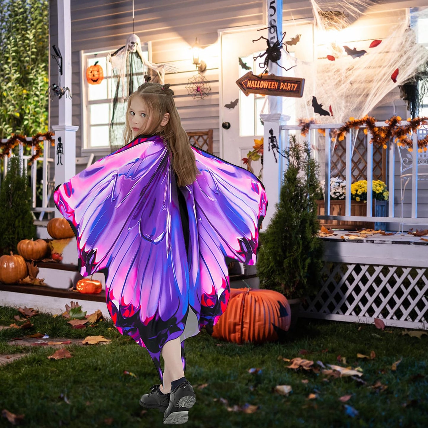 WhiteUniQoon Butterfly Costume Halloween Costumes for Girls Kids, Butterfly Wings Costume Cape Shawl for Girls Fairy Wing (014)