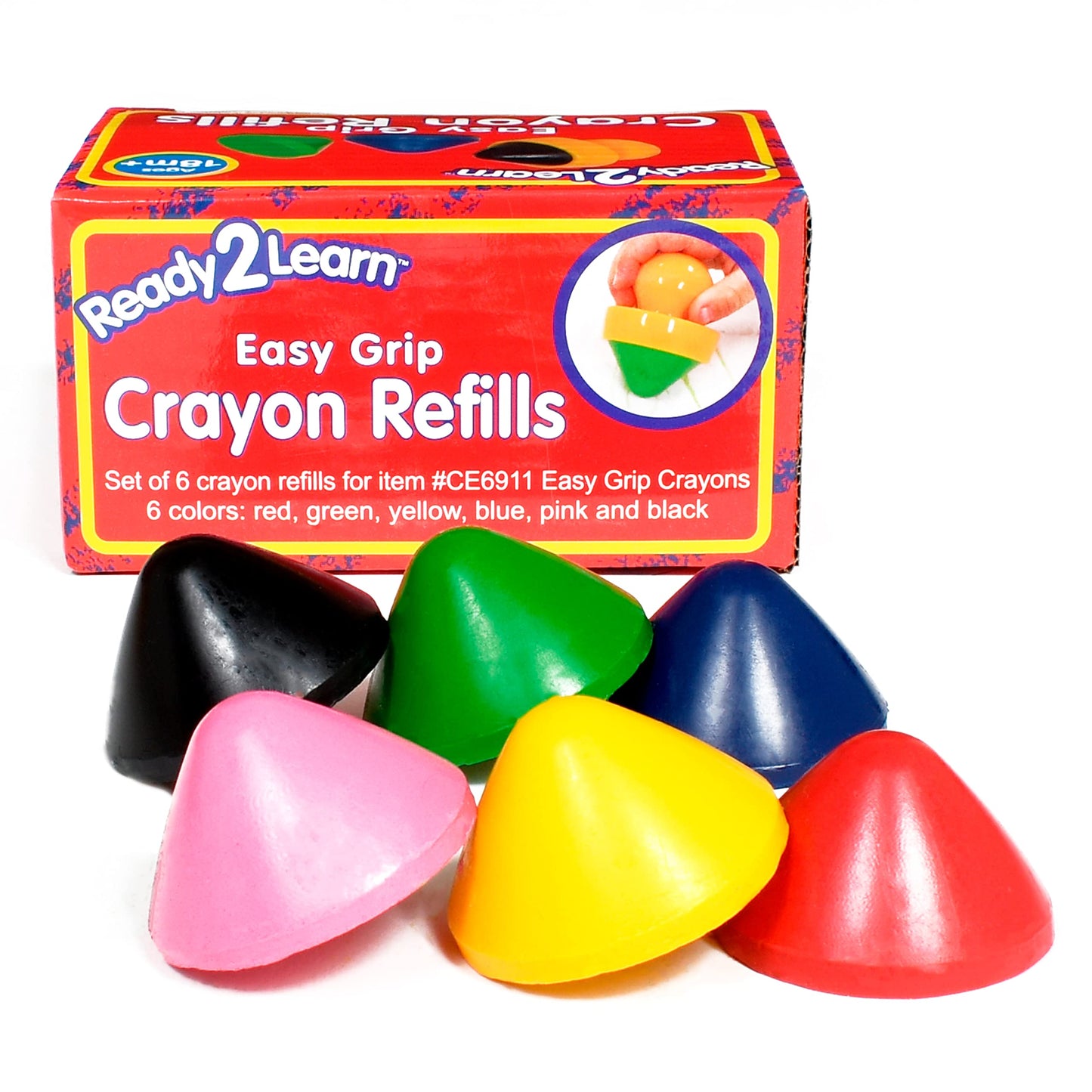 Ready 2 Learn Easy Grip Crayons Refills - 6 Colors - Ages 18M+ - Non-Toxic Toddler Crayons - Handles Sold Separately