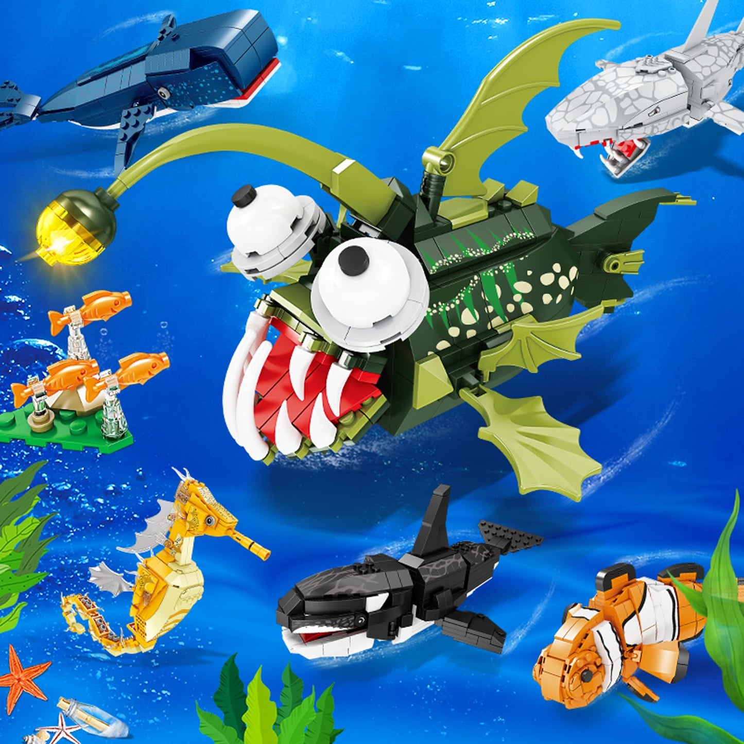 Kazi Angler Fish Toy Building Set,Halloween Sea Creatures Building Blocks,Ocean Animal Toys For Kids Ages 6 7 8 9 10 Plus Boys G