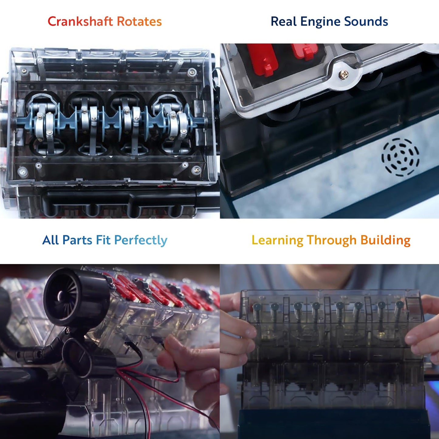 Playz V8 Combustion Engine Model Kit That Runs - Build Your Own STEM Mini V8 Model Engine Kit for mature-themeds & Kids Age 12+ Visible V8 Mini Engine Kit That Works for mature-themed w/ 270 STEM Parts