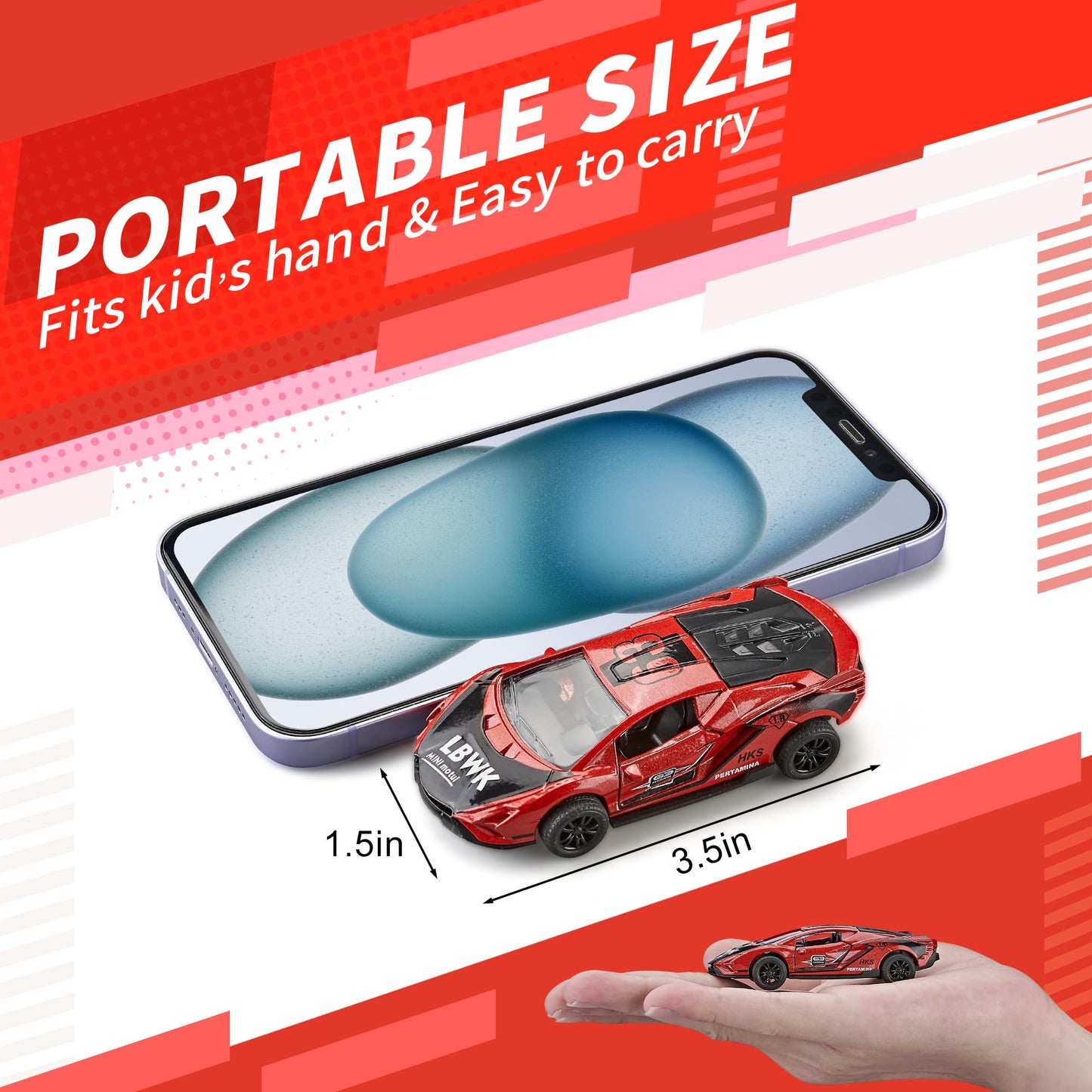 KIDAMI Pull Back Cars for Kids, Vehicles Race Toys, Diecast Cars Playset with Door Openable, Friction Powered Cars Toys for Todd