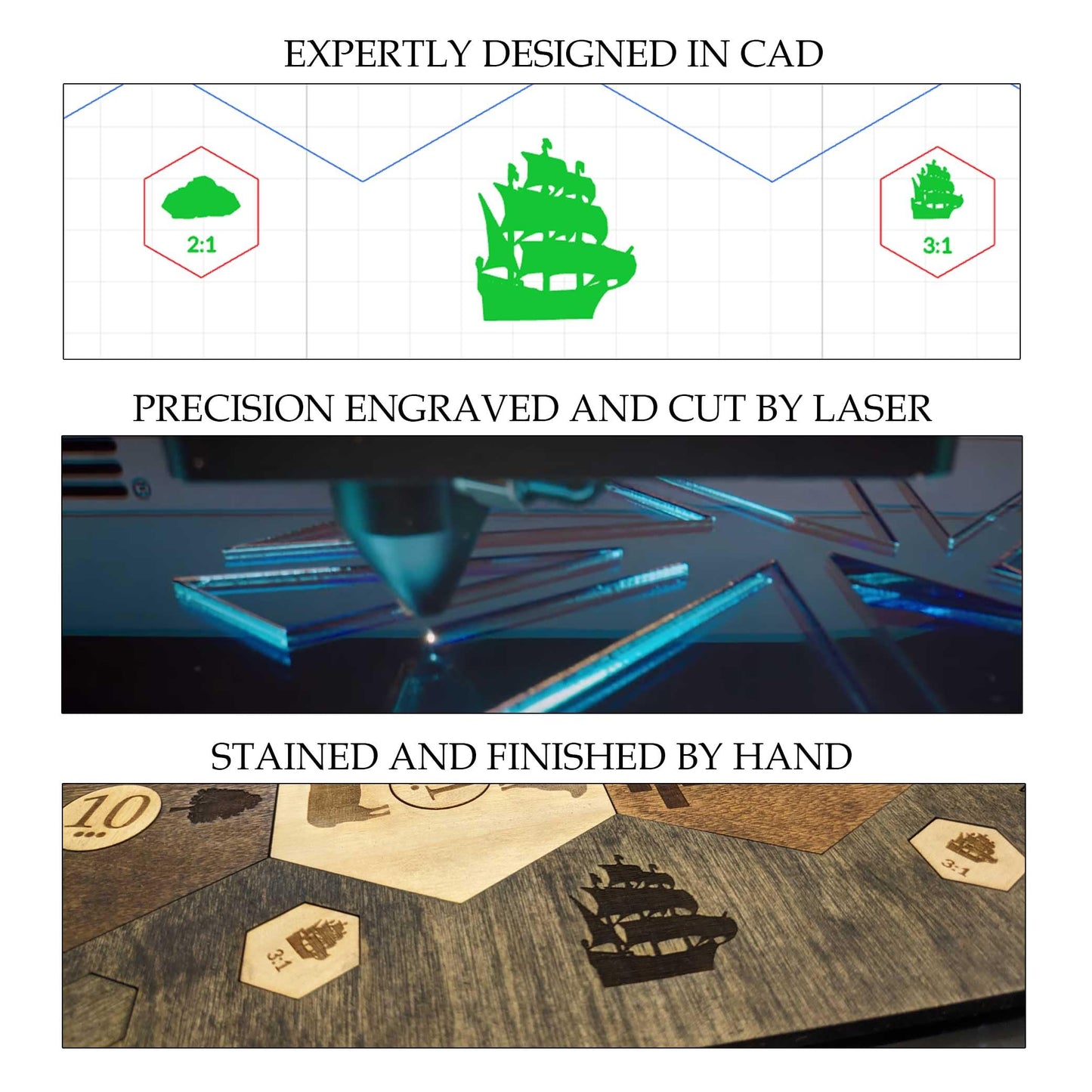 Custom Wood Settler Game Board - 2-4 Players | Main Board Natural Frame | Compatible With Catan