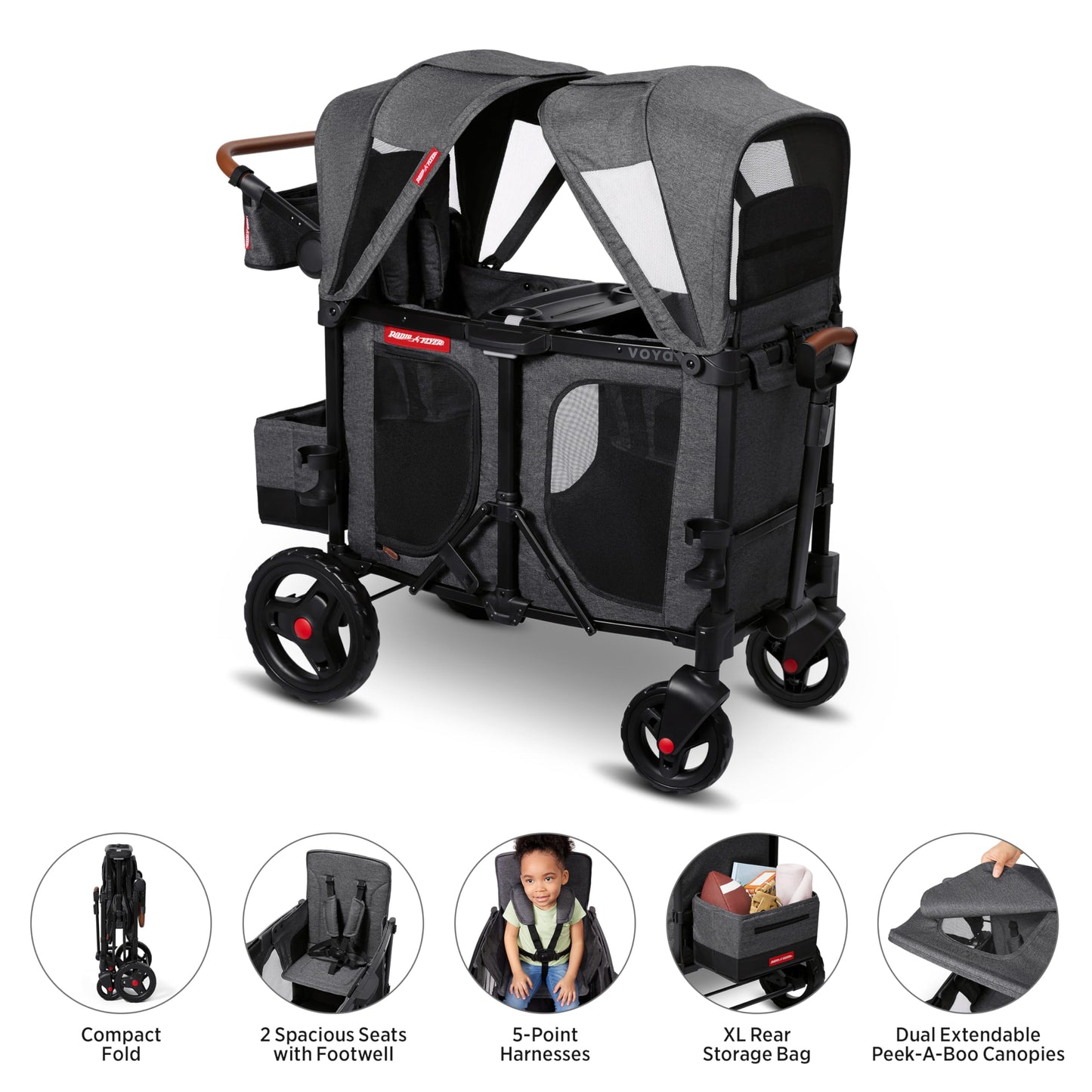 Radio Flyer Voya Xt Stroller Wagon, 2 Seater Wagon Stroller For Kids, Baby Stroller Wagon