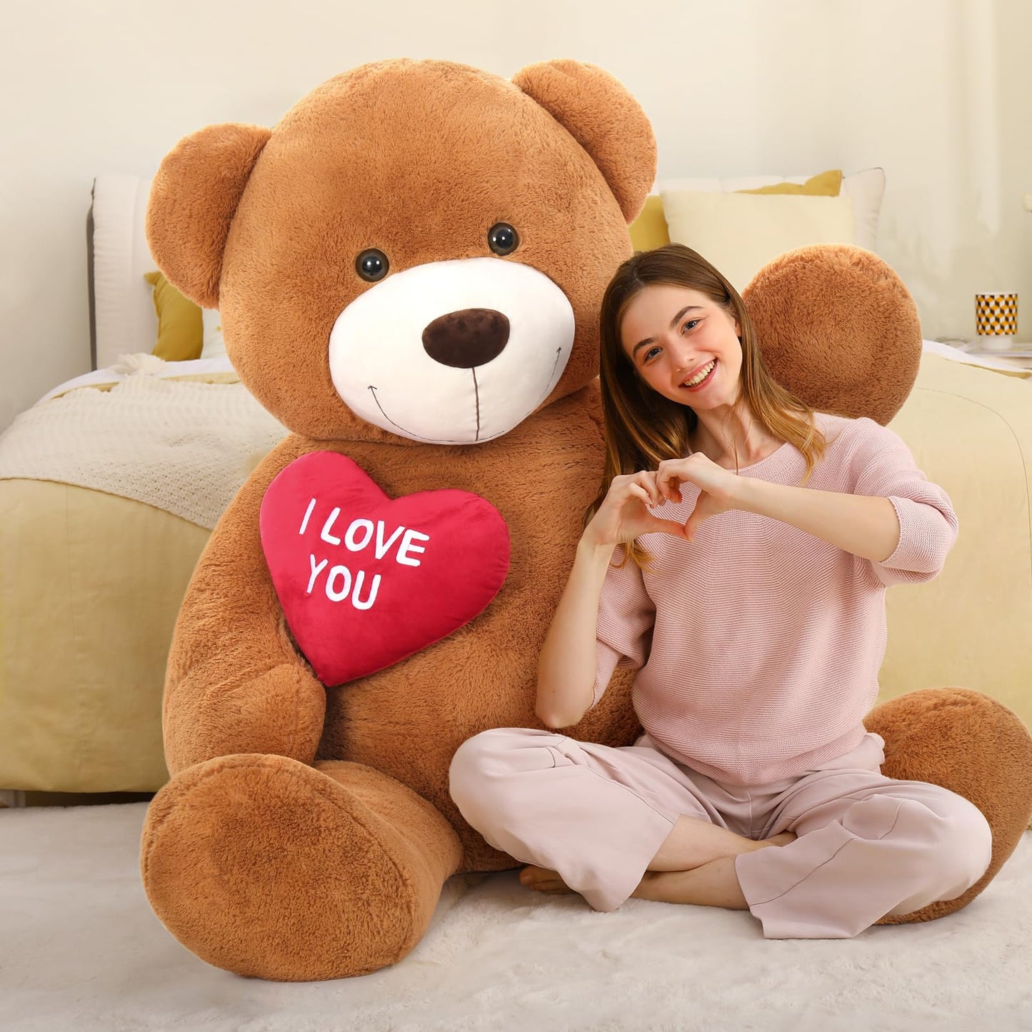 Maogolan Giant Teddy Bear 5 Feet- I Love You Red Heart Big Dark Brown 5Ft Teddy Bear Stuffed Animal - Huge Valentines Teddy Bear