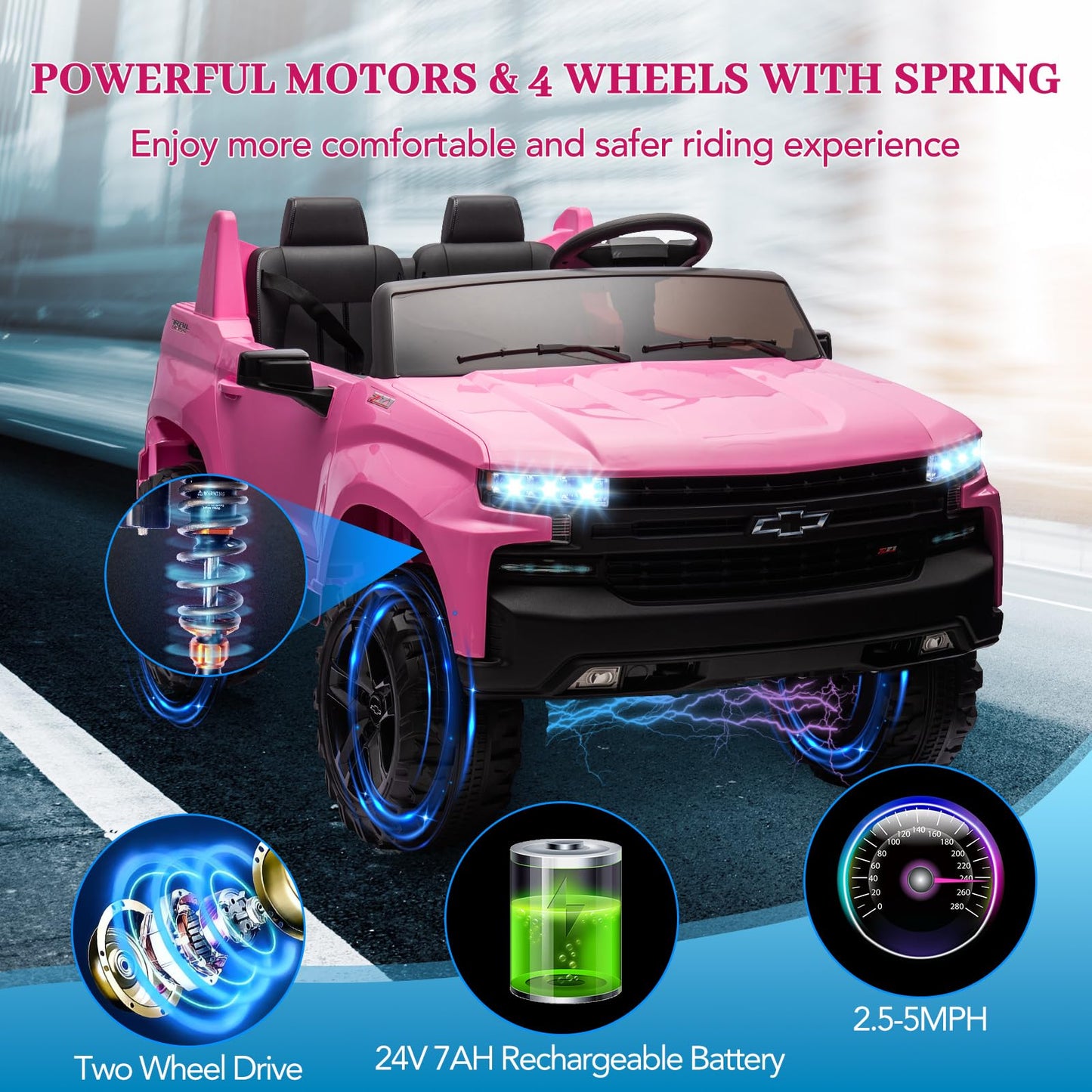 Hipicute 24V 2-Seater Truck Licensed Chevrolet Silverado Ride On Car Kids Toy