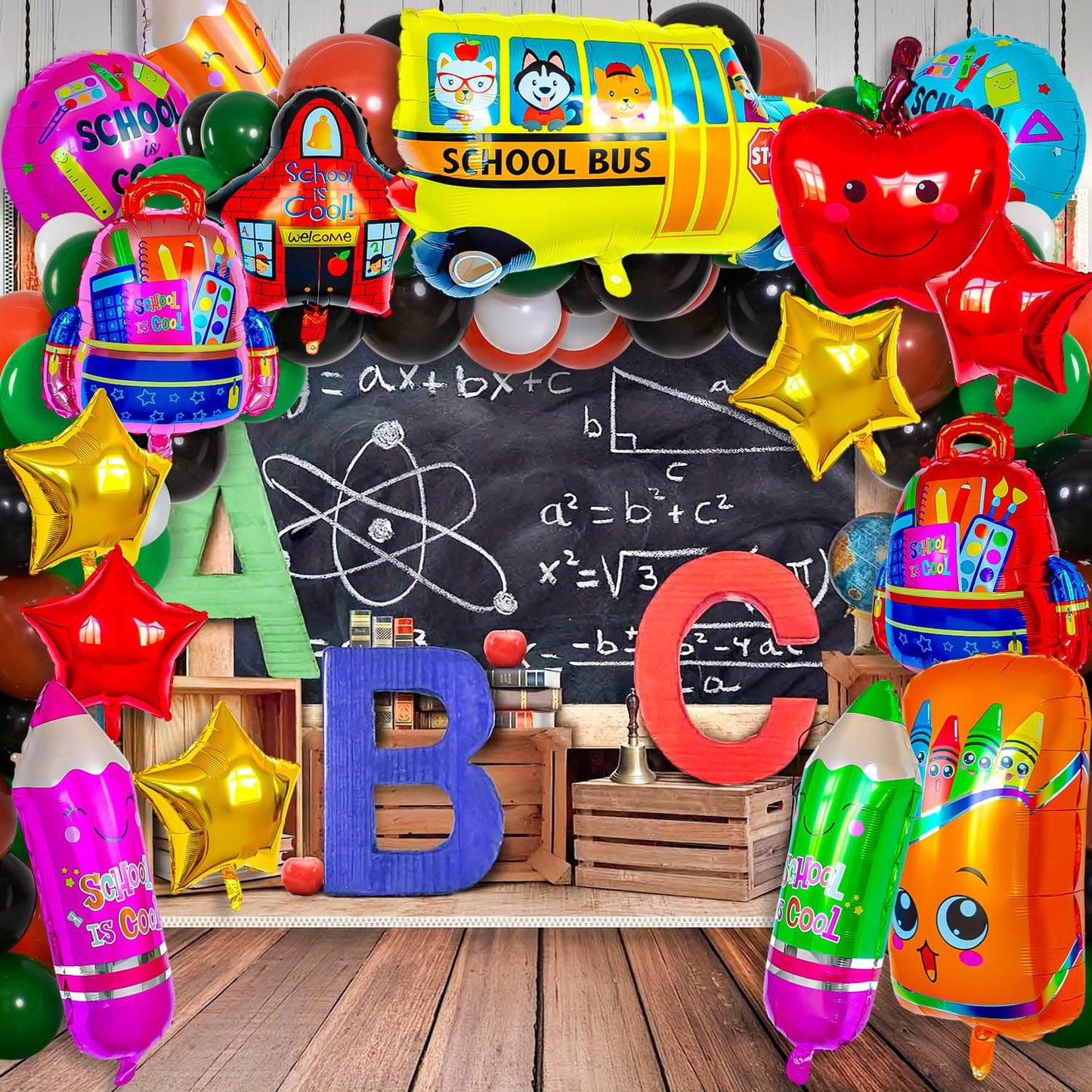 20 Pcs Back To School Balloons, Colorful School Bus Balloons Pencil Apple Crayon Foil Balloon, Red Yellow Mylar Helium Balloons