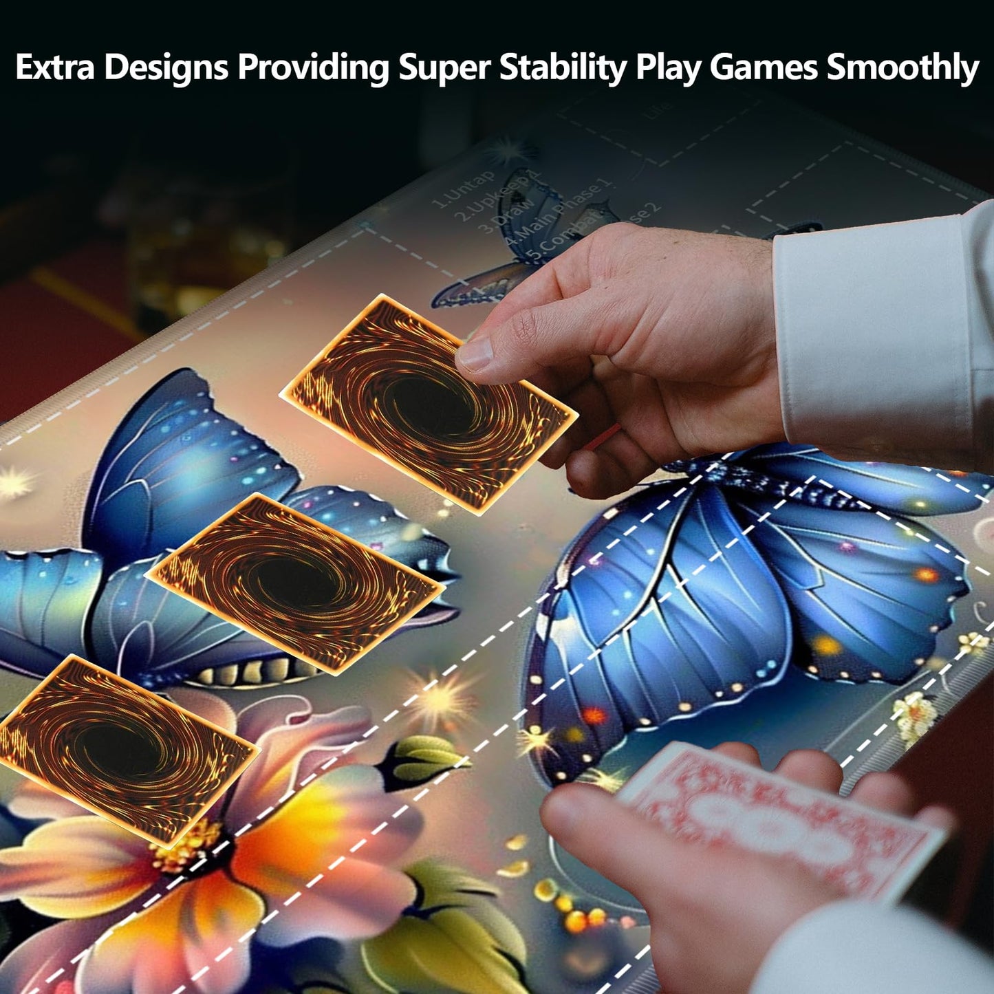 for MTG Card Playmat with Zone Game Play Mat for MTG TCG 24 x 14 inches Non-Slip Play Mat for Commander Board RPG CCG Game TCG Other Card Games/Mouse Pad-Blue Butterfly