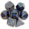 Haxtec Black Metal Dnd Dice Set D&D W/Gift Metal Case Polyhedral Dice For Dungeons And Dragons Ttrpg-Black Blue Numbers