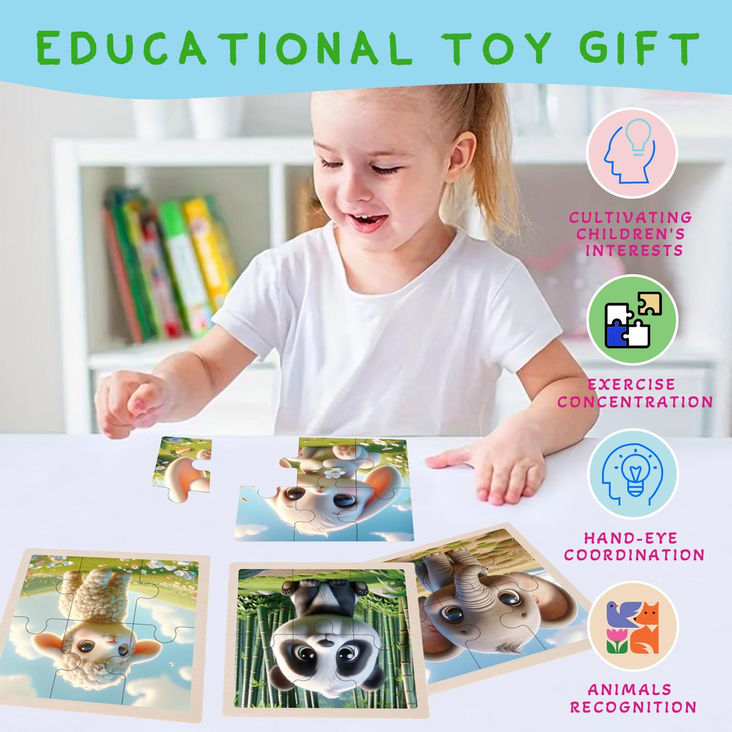 Einzufuf Puzzles For Toddlers 2-4, 8 Packs 6 Pcs Pets Puzzles For Kids Ages 4-6 Montessori Toys Educational Toys - 2 3 4 5 Years