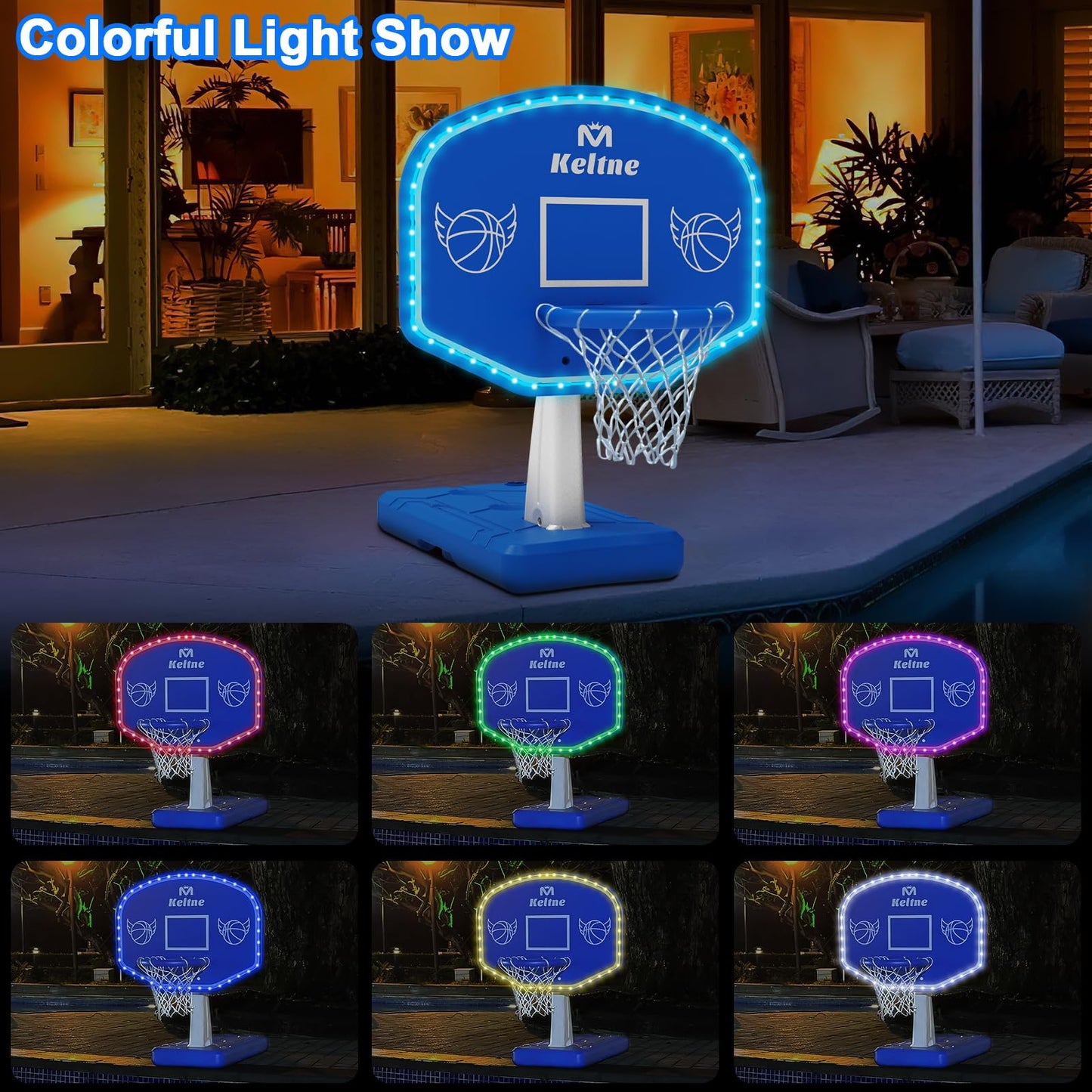 LED Pool Basketball Hoop Poolside, Large Solar Powered Basketball Hoop for Pool, Swimming Pool Basketball Game Toys with Lengthe