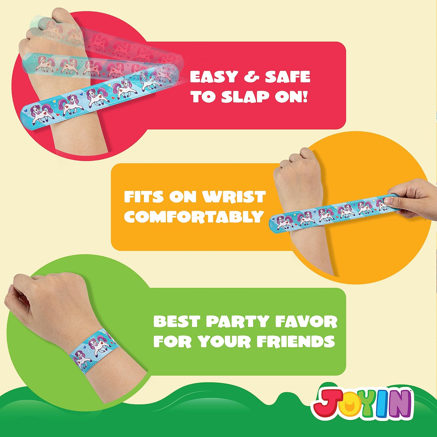 JOYIN 60 Pcs Slap Bracelets for Kids Bulk Wristbands with Animals, Friendship, Heart Print 36 Designs, for kids Easter Party Fav