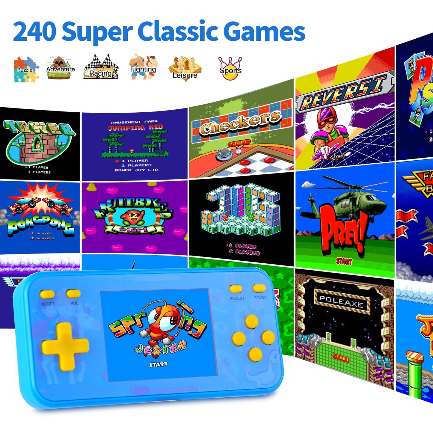 Handheld Game Console For Kids Preloaded 240 Retro Video Games, Portable Gaming Player With Rechargeable Battery 3.0'' Lcd Scree