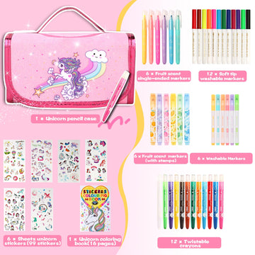 Cozyjoyz 50 Pcs Fruit Scented Washable Markers Set With Coloring Book, Girls Coloring Set Art Supplies For Kids Age 4 5 6 7 8 (P