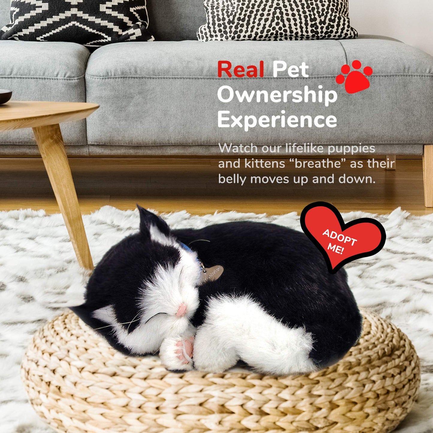 Original Petzzz Black And White Shorthair Kitten, Realistic, Lifelike Stuffed Interactive Pet Toy, Breathing Pets, Companion Pet Cat With 100% Handcrafted Synthetic Fur – Perfect Petzzz