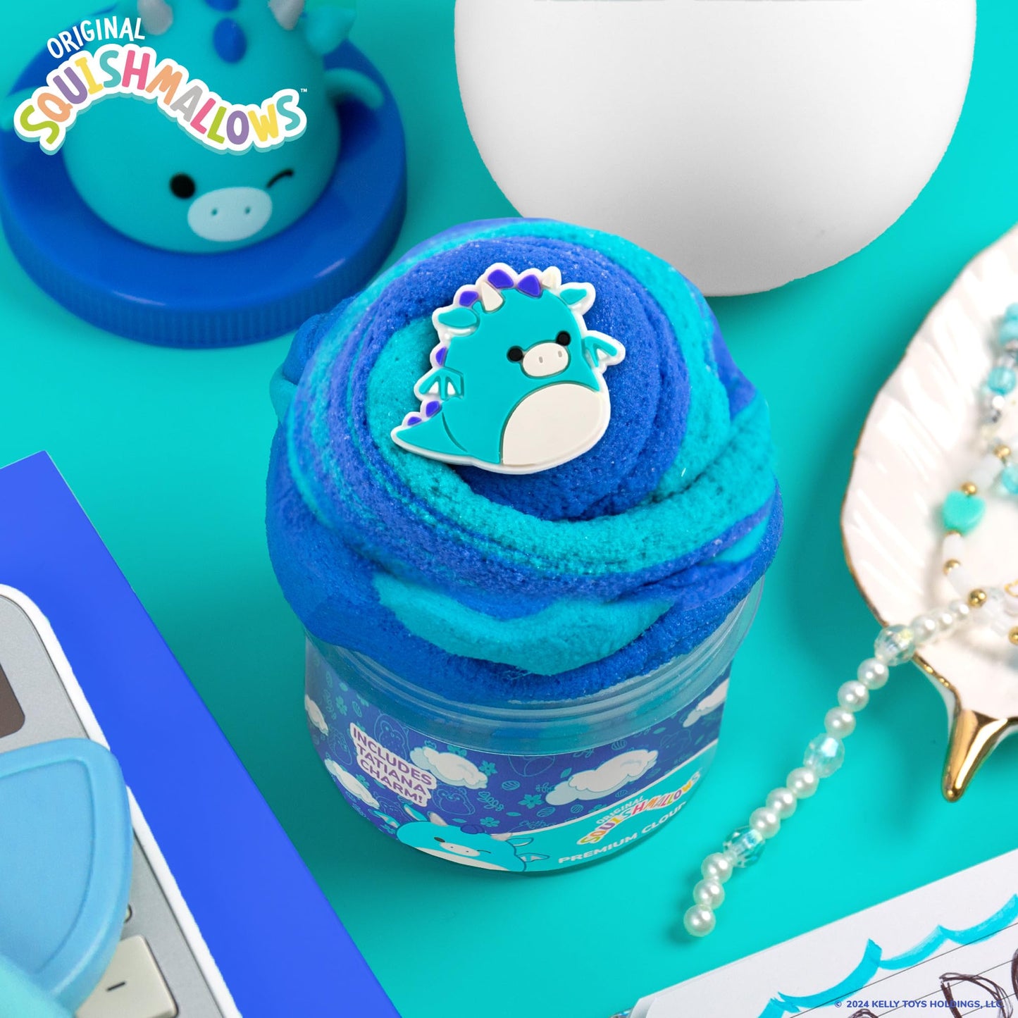 Squishmallows Tatiana The Dragon Premium Fluffy Slime, Blue Raspberry Scented, 3 Fun Add Ins, 8 Oz. Soft Sludge Toy For Kids, 6+