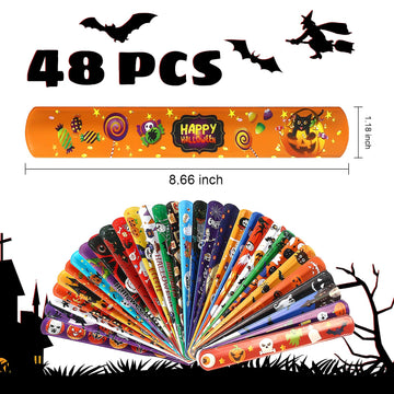 Halloween Slap Bracelet For Kids,48Pcs Halloween Party Favors, Halloween Decorations Gifts Bracelet Decorations Outdoor, Hallowe