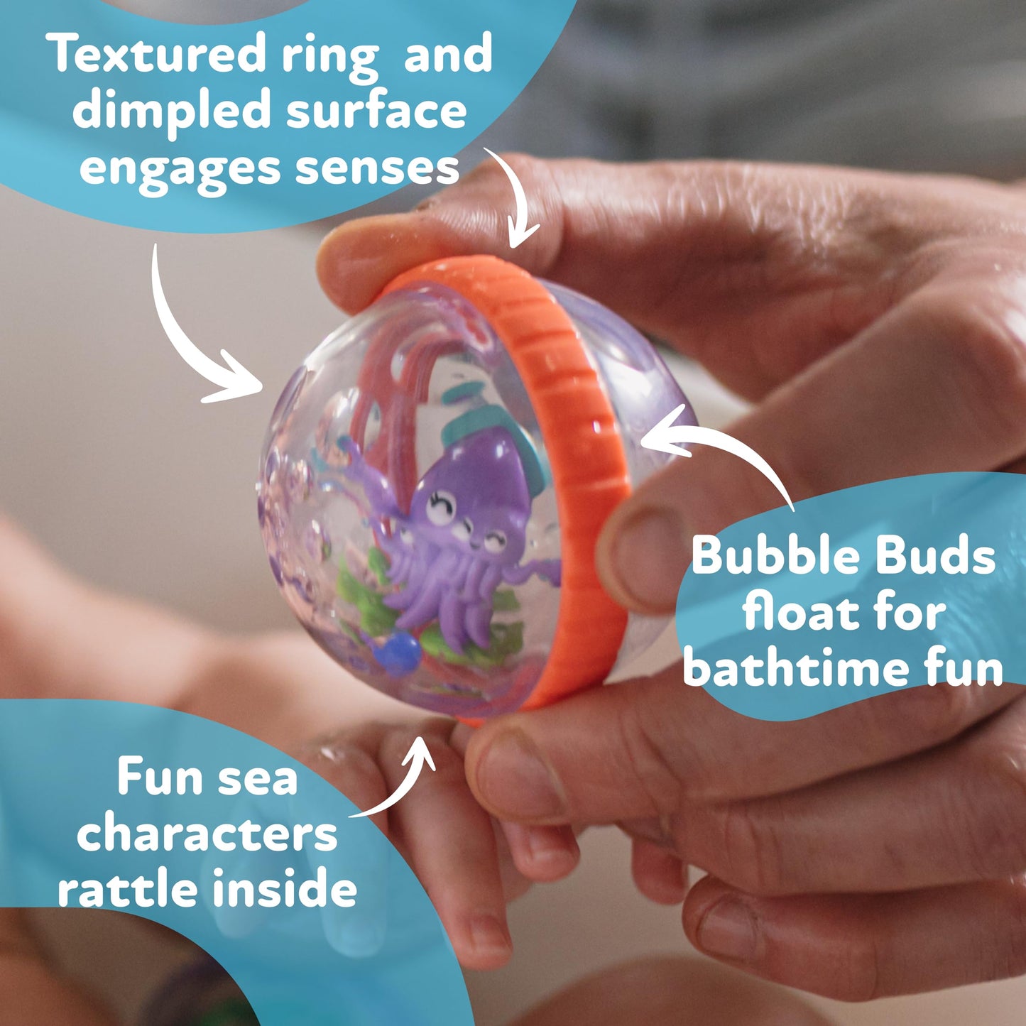 Nuby Bubbly Buds Interactive Bath Set - (4-Pack) Baby Bath Toys - 6+ Months