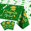 Graduation Tablecloth Party Decorations 2025, 3 Pack Green Large Size 54x108 Congrats Grad Disposable Rectangle Table Covers Pla