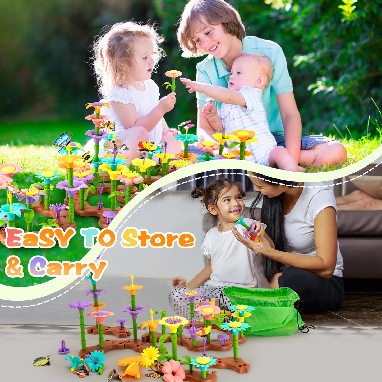 Funsland Kids Garden Toys For 3 4 5 6 7 Years Old - 272 Pcs Flower Building Set For Toddler Girl Toys