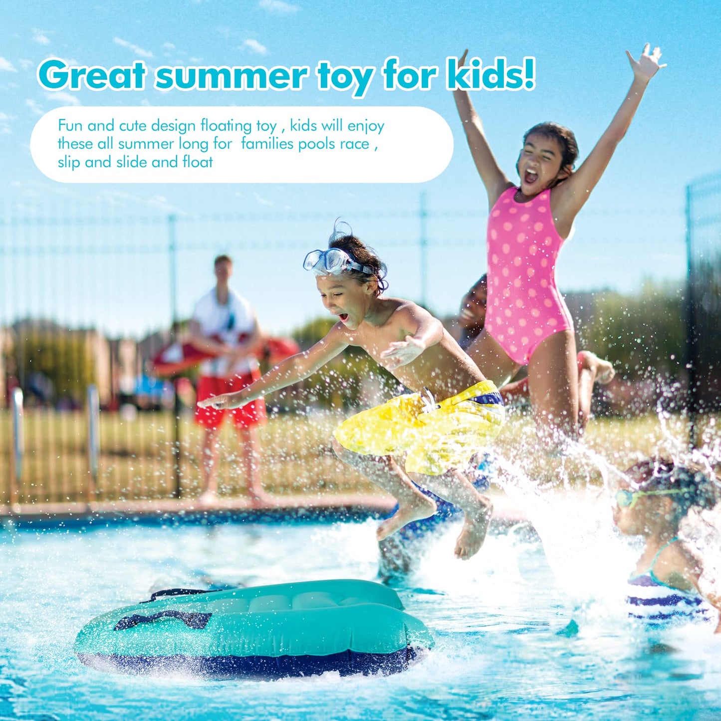 Inflatable Surf Body Board with Handles Lightweight Swimming Floating Surfboard Aid Mat Learn to Swim Beach Safety Theme Surfing Swimming Summer Water Fun Toy for Both Kids and mature-themed