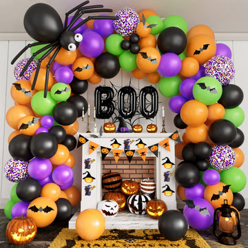 Halloween Balloons Garland Arch Kit Diy Halloween Party Supplies With Boo Foil Balloon Spider Balloon Black Orange Purple Fruit