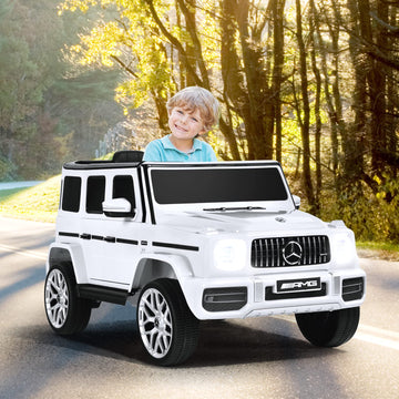 OLAKIDS 12V Mercedes Benz G63 Ride On Car for Kids, White, Remote Control, Double Doors, Bluetooth, Music, 2 Speeds, Battery Powered
