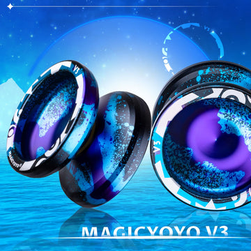 Magicyoyo Responsive Yoyo V3, Professional Metal Yoyo For Kids Beginner, Aluminum Alloy Yoyo With Unresponsive Bearing + Bearing Removal Tool + Axle + Bag + 12 Yoyo Strings (Black Blue Purple)