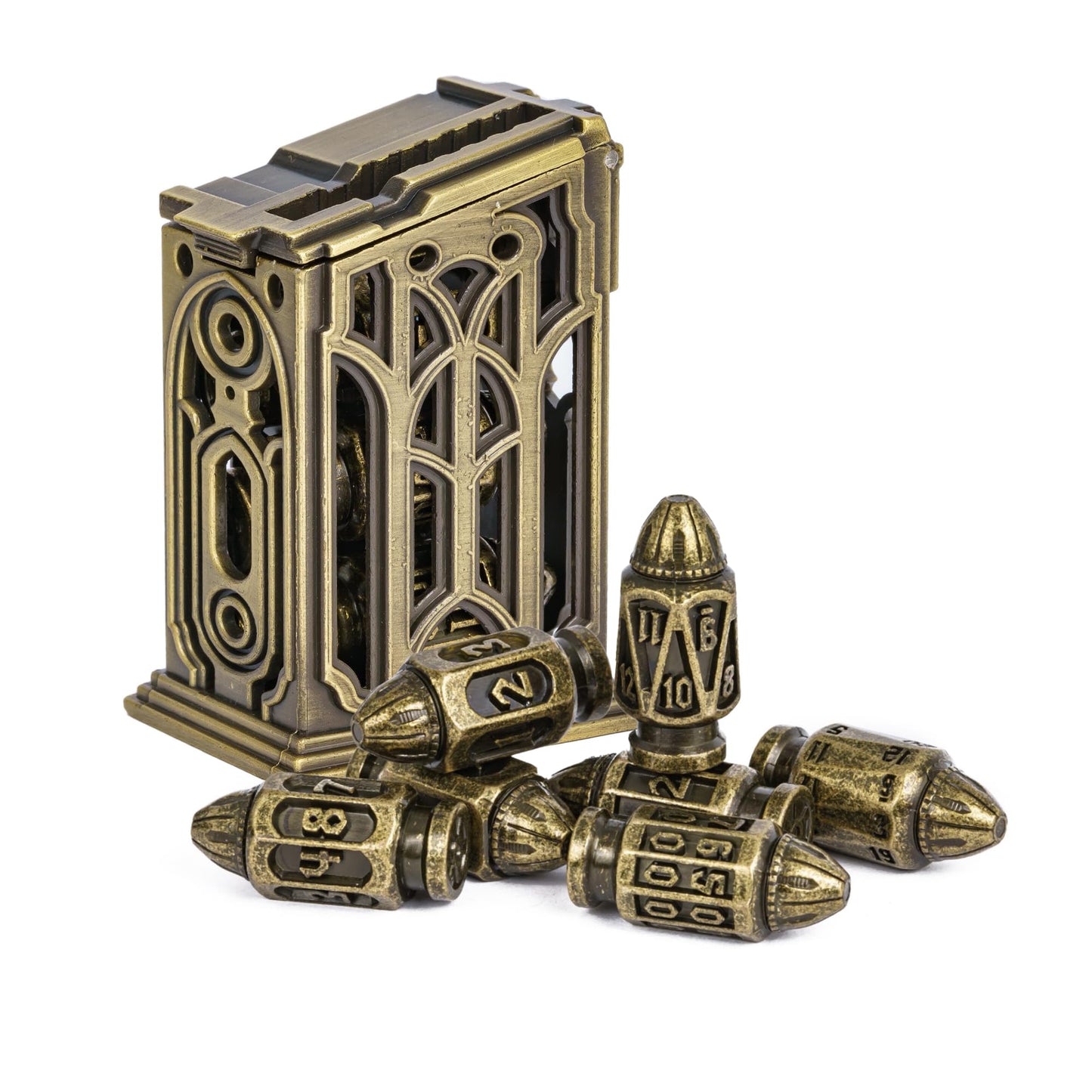 Udixi Metal Dnd Bullet Dice Set, 7-Die Solid Polyhedral Metal Dice Set D&D With Magazine Container For Role Playing Game Or Othe