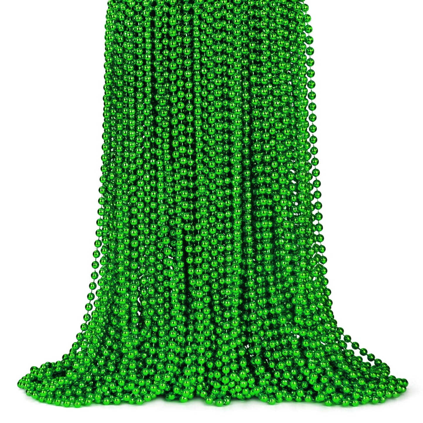 ZYFLSQ 100 Pcs 33'' 7mm Metallic Green Beads Necklaces, Bulk Mardi Gras St. Partrick's Day Beaded Necklaces, Party Beads Costume