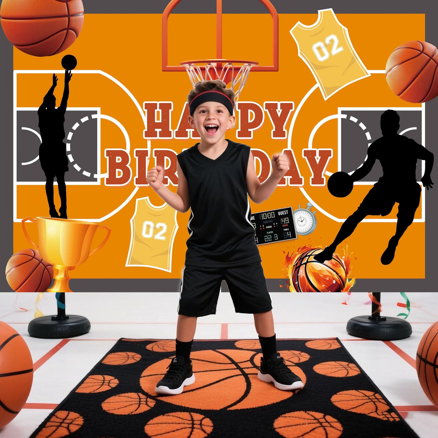 Basketball Birthday Party Backdrop Basketball Court Happy Birthday Banner Photography Background for Boys Home Decorations Party