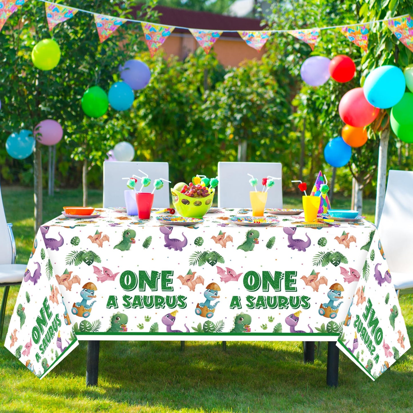 Dinosaur 1st Birthday Party Tablecloths - 3Pcs One A Saurus Party Table Cover Decorations, Dinosaur Themed Rectangular Plastic D