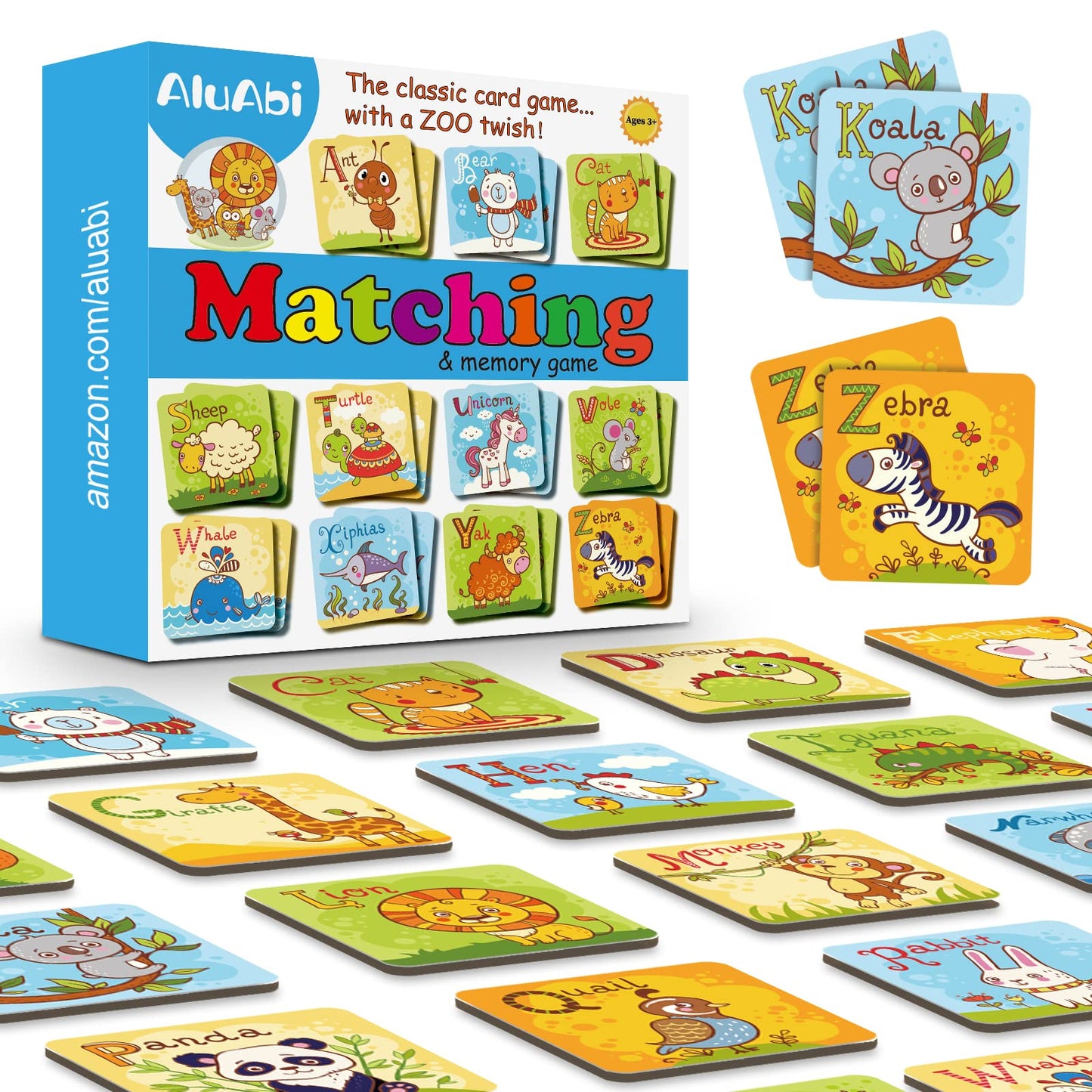 Aluabi Animal Letter Memory Game Abc Learning For Toddlers, Fun Matching Game, Educational Toys For Kids, Preschool Learning Toys And Alphabet Flash Cards For Boys & Girls Age 4 To 8